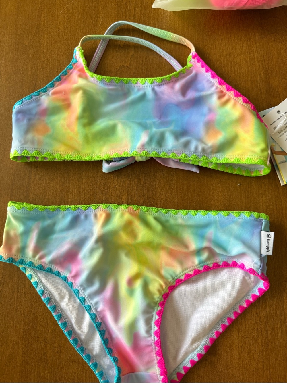 Limeapple Pastel Tie-Dye Bikini with Neon Pink Trim